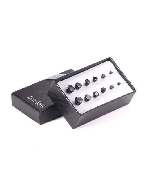 LUXU kisskids 6 Pairs 316L Sugical Stainless Steel Cubic Zircon Piercing CZ Stud Earrings for Women Girls