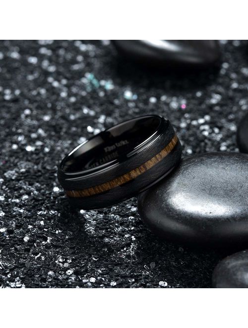King Will Nature 8mm Black Tungsten Carbide Wedding Band Real Wood Inlay Matte Brushed Finish