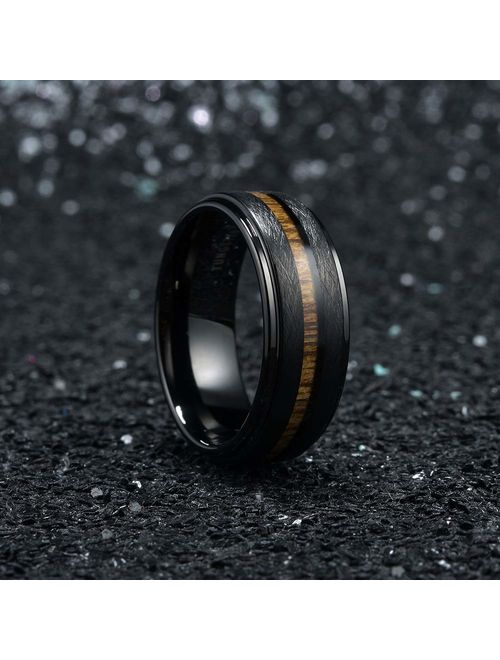 Buy King Will Nature 8mm Black Tungsten Carbide Wedding Band Real Wood ...