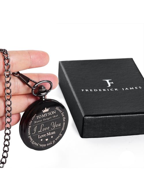 To My Son | Mother and Son Graduation 2019 Gift - Engraved "To My Son Love Mom" Pocket Watch - Perfect Gifts for Son from Mom for Christmas, Valentines Day, Birthday