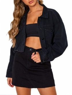 Women's Oversize Vintage Washed Boyfriend Denim Jacket Long Sleeve Classic Loose Jean Trucker Jacket