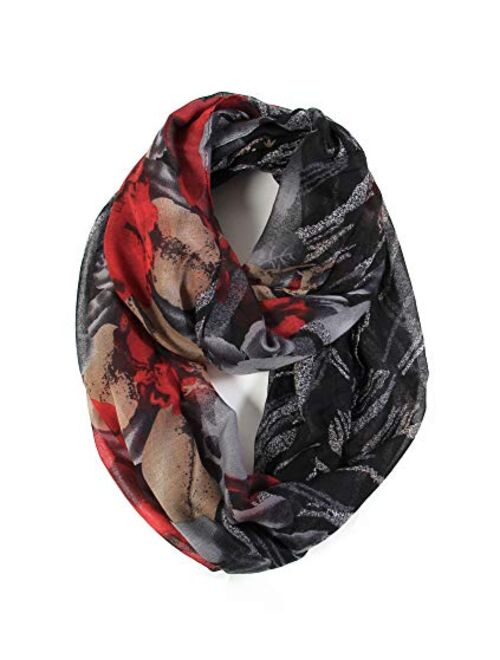 Scarfand's Romantic Rose Flower Print Lightweight Infinity Fashion Scarf & Head Wrap