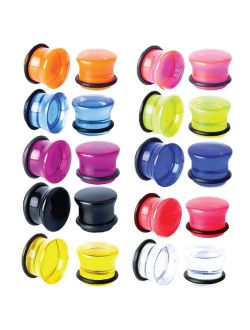 BodyJ4You 20PC Plugs Single Flare Acrylic Ear Gauges 12G-20mm Expander Stretching O-Ring Piercing Set