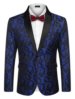 Mens Floral Tuxedo Jacket Paisley Shawl Lapel Suit Blazer Jacket for Dinner,Party,Wedding,Prom