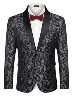 Mens Floral Tuxedo Jacket Paisley Shawl Lapel Suit Blazer Jacket for Dinner,Party,Wedding,Prom
