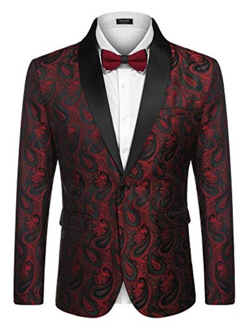 COOFANDY Mens Floral Tuxedo Jacket Paisley Shawl Lapel Suit Blazer Jacket for Dinner,Party,Wedding,Prom