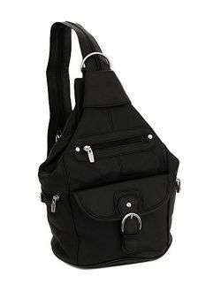 Womens Leather Convertible 7 Pocket Medium Size Tear Drop Sling Backpack Purse Shoulder Bag