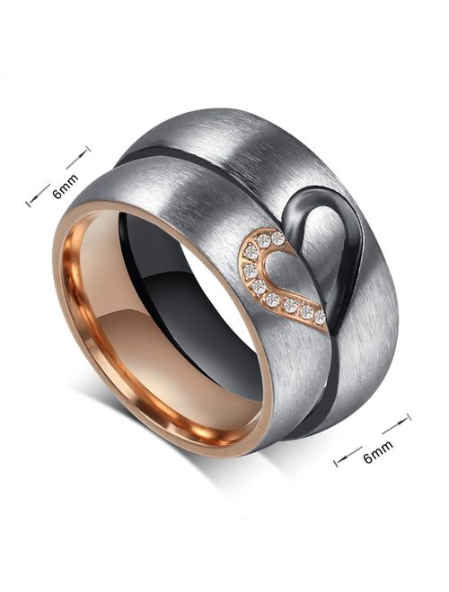VNOX Free Engraving Stainless Steel Love Puzzle Couple Ring for Valentines Wedding Engagement Promise