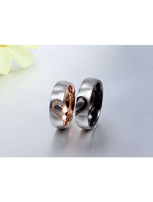 VNOX Free Engraving Stainless Steel Love Puzzle Couple Ring for Valentines Wedding Engagement Promise