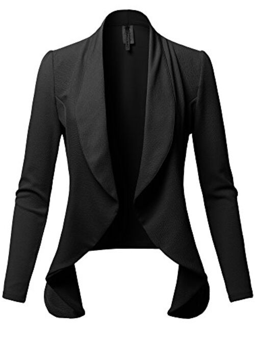 Women's Solid Formal Office Style Open Front Long Sleeves Blazer - Made in USA
