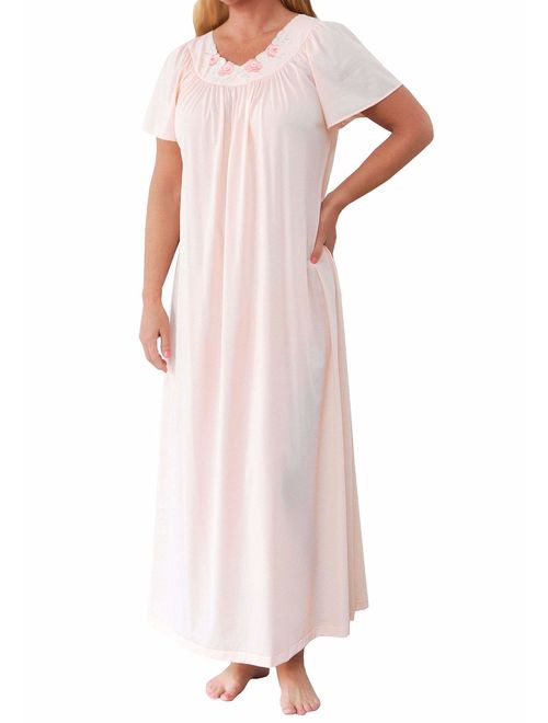 Shadowline Women's Plus-Size Petals 53 Inch Short Flutter Sleeve Long Gown