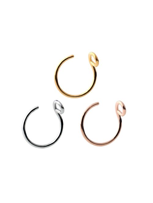 ABOZY Steel Faux Clip On Earrings Nose Hoop Ring Body Jewelry Piercing Unisex 20 Gauge 8mm (3 pcs)
