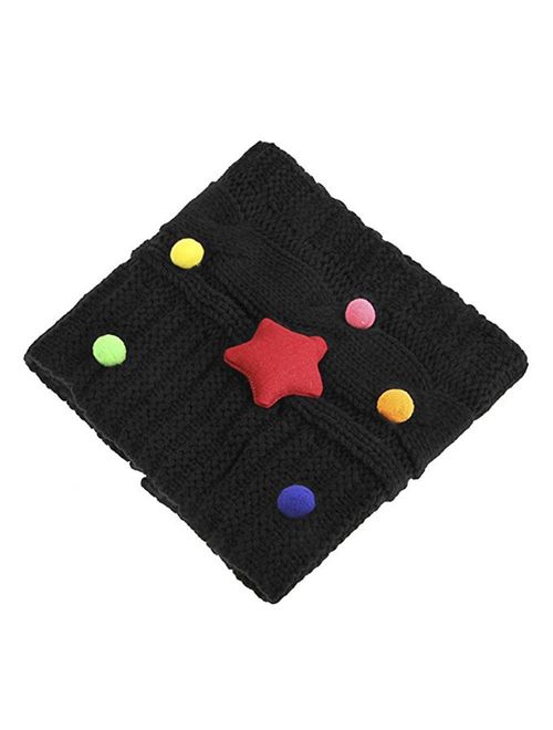 Boys Girls Winter Knit Infinity Scarf Unisex Neckerchief with Stars Pom Pom Ball