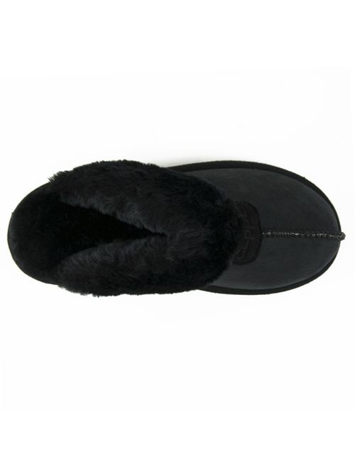 CLPP'LI Womens Slip on Faux Fur Warm Winter Mules Fluffy Suede Comfy Slippers