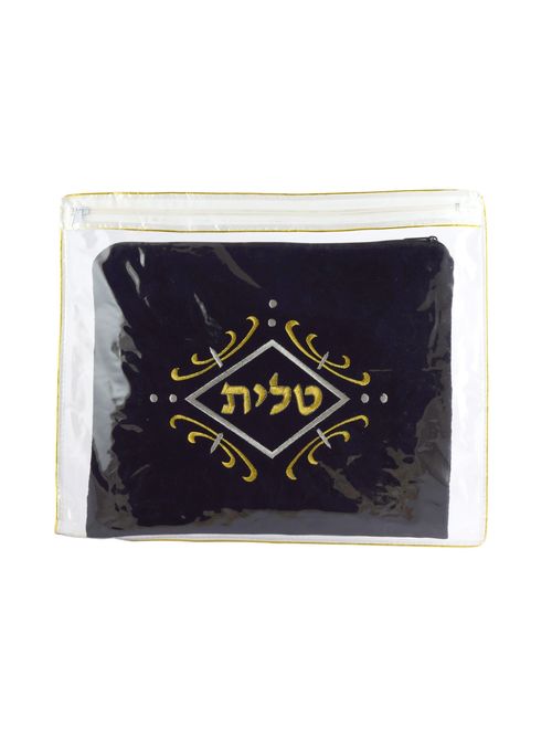 aJudaica Velvet Tallit Bag Gold and White Swirl Design with Protective Plastic Bag