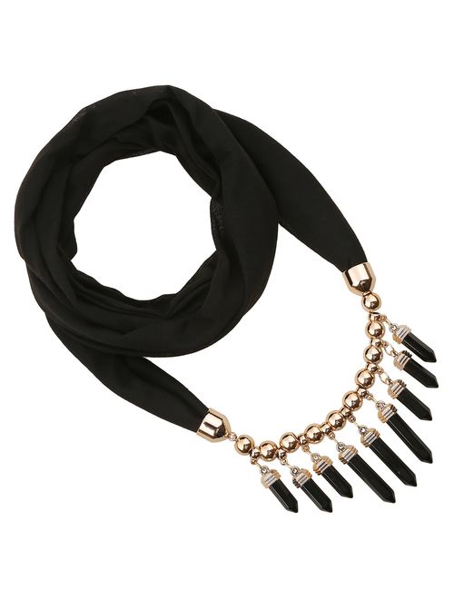 LERDU Women's Scarf Necklace Ladies Gift Idea Versatile Unique Pendant Scarfs Infinity Scarf with Jewelry Accessory