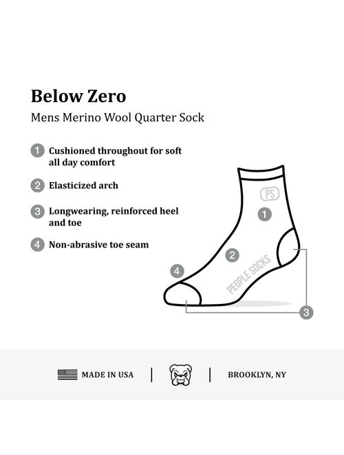 PEOPLE SOCKS Men's Women's Merino wool quarter socks 4 pairs 71% premium with Arch support Made in USA