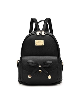Girls Bowknot Cute Leather Backpack Mini Backpack Purse for Women