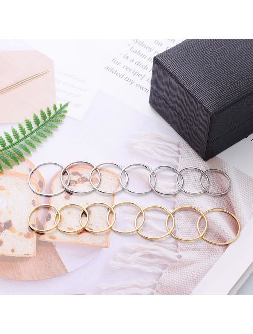 Milacolato 7-14 PCS 1MM Stainless Steel Band Knuckle Stacking Rings for Women Girls Fashion Midi Rings Comfort Fit Size 3-9
