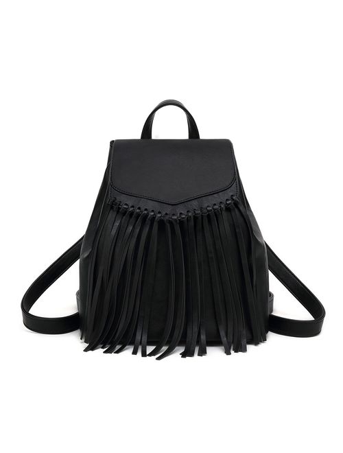 Zebella Tassel PU Leather Backpack Vintage Women Fringe Tassel Daypack Casual Travel Hobo Bag