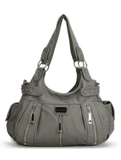 Satchel Handbag for Women, Ultra Soft Washed Vegan Leather Crossbody Bag, Shoulder Bag, Tote Purse, H1292