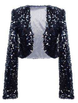 kayamiya Womens Sequin Jacket Long Sleeve Glitter Cropped Bolero Shrug