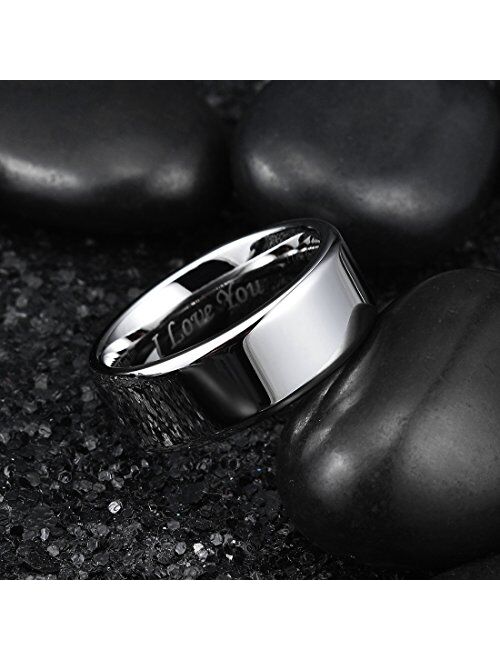 King Will 4mm/5mm/6mm/7mm/8mm Stainless Steel Ring Black Plated Matte Finish&Polished Beveled Edge with Laser Etched I Love You