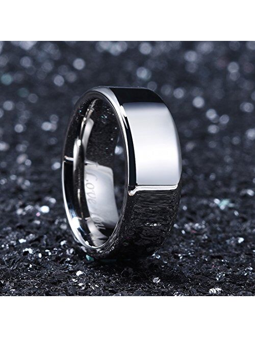 King Will 4mm/5mm/6mm/7mm/8mm Stainless Steel Ring Black Plated Matte Finish&Polished Beveled Edge with Laser Etched I Love You