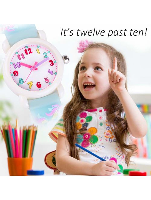 Venhoo Kids Unicorn Watches 3D Cute Cartoon Waterproof Silicone Children Toddler Wrist Watch Time Teacher Birthday Gift for 3-10 Year Girls Little Child