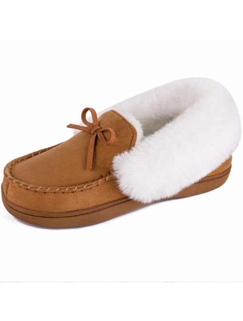 Mishansha Womens Moccasin House Shoes Warm Fuzzy Suede Slippers Winter Warm Fleece Lined Bedroom Shoes 