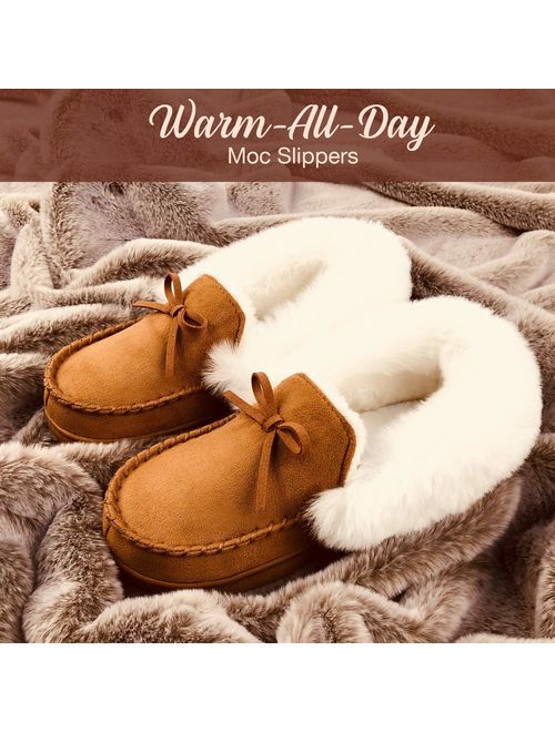 Breathable Indoor Outdoor Moccasins HomeIdeas Womens Faux Fur Lined Suede House Slippers