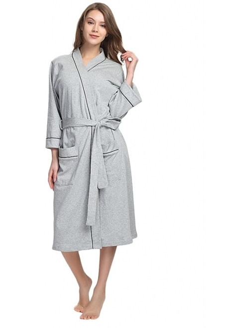 HEARTNICE Womens Cotton Robe Soft Kimono Spa Knit Bathrobe Lightweight Long