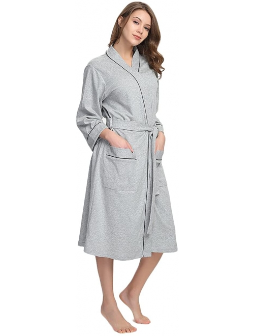 HEARTNICE Womens Cotton Robe Soft Kimono Spa Knit Bathrobe Lightweight Long