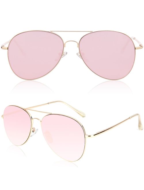 SOJOS Classic Aviator Mirrored Flat Lens Sunglasses Metal Frame with Spring Hinges SJ1030
