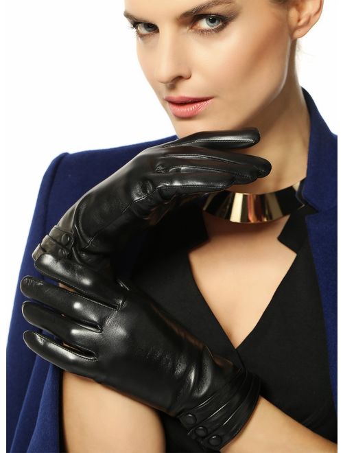 Warmen Women's Touchscreen Texting Driving Winter Warm Nappa Leather Gloves (Fleece or Cashmere Lining)