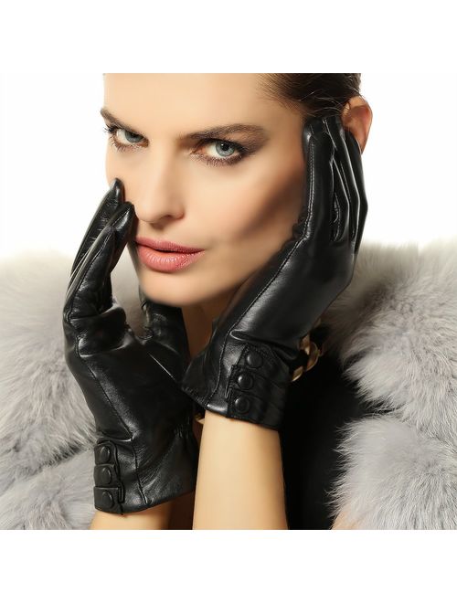 Warmen Women's Touchscreen Texting Driving Winter Warm Nappa Leather Gloves (Fleece or Cashmere Lining)