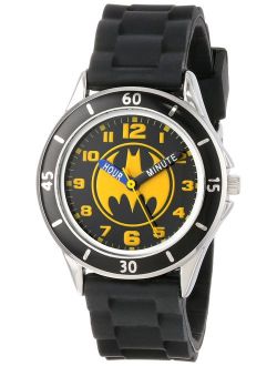 Batman Kids' Analog Watch with Silver-Tone Casing, Black Bezel, Black Strap - Official Yellow/Black Batman Logo on The Dial, Time-Teacher Watch, Safe for Children - Model
