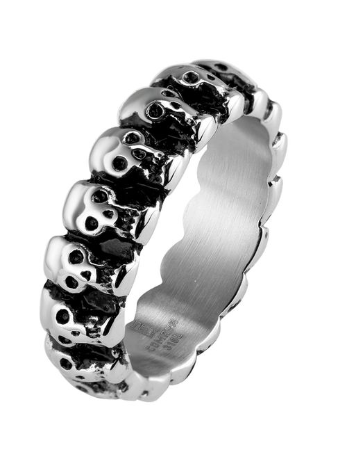 Jude Jewelers 6mm Stainless Steel Gothic Skull Biker Ring