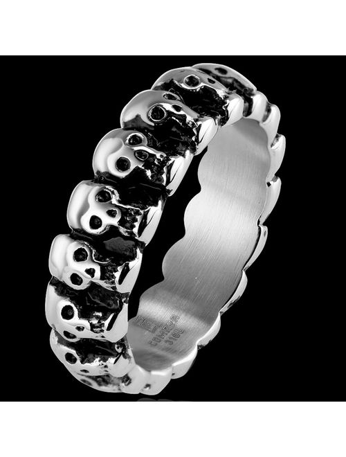 Jude Jewelers 6mm Stainless Steel Gothic Skull Biker Ring