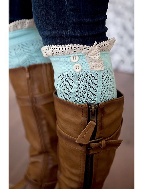 The Original Button Boot Socks with Lace Trim Boutique Socks by Modern Boho