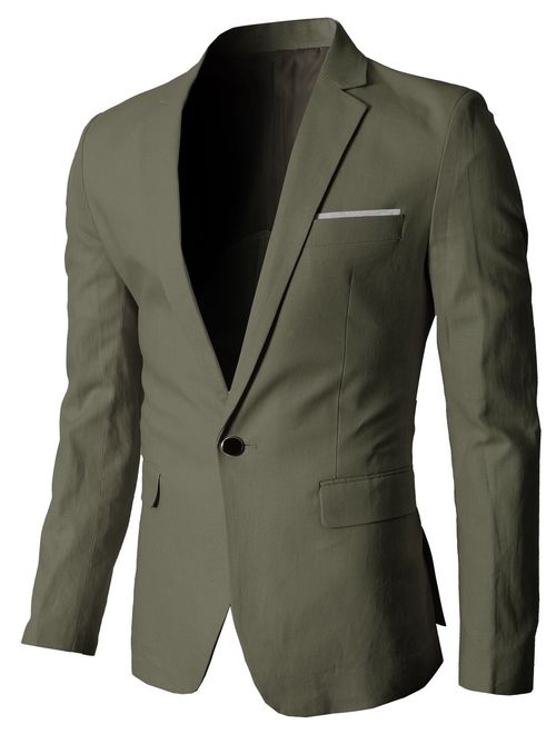 H2H Mens Slim Fit Suits Casual Solid Lightweight Blazer Jackets One Button Flap Pockets