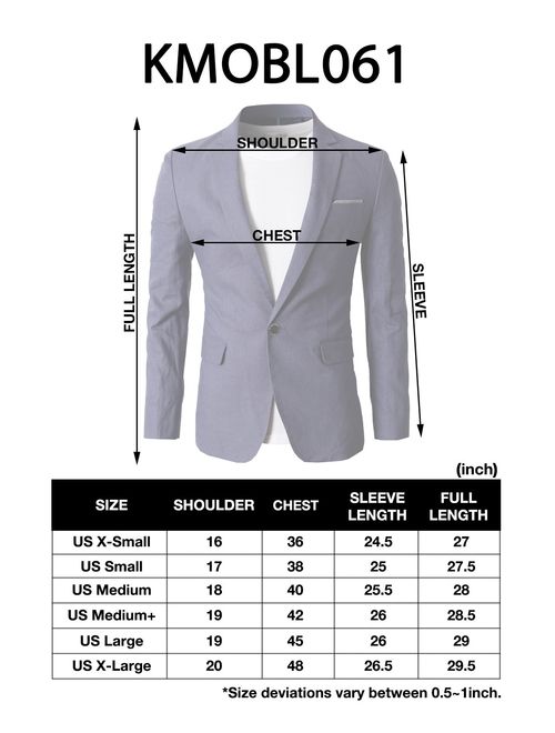 H2H Mens Slim Fit Suits Casual Solid Lightweight Blazer Jackets One Button Flap Pockets