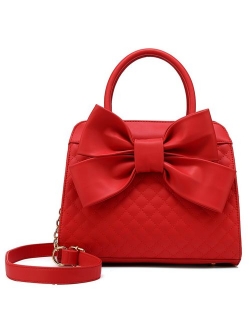 Quilted Bow Satchel Handbag for Women, Vegan Leather Crossbody Bag, Shoulder Bag, Tote Purse, H1048