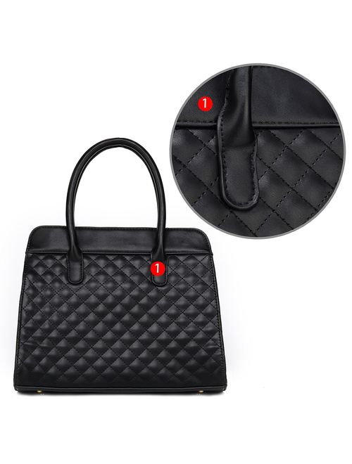 Scarleton Quilted Bow Satchel Handbag for Women, Vegan Leather Crossbody Bag, Shoulder Bag, Tote Purse, H1048