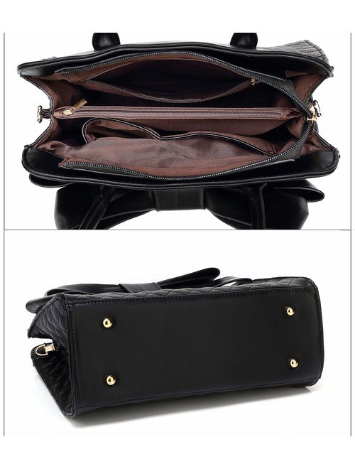 Scarleton Quilted Bow Satchel Handbag for Women, Vegan Leather Crossbody Bag, Shoulder Bag, Tote Purse, H1048