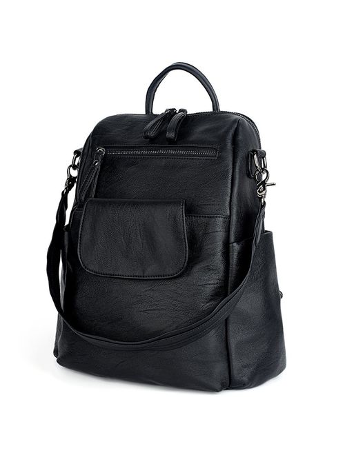 UTO Women Backpack Purse 3 ways PU Washed Leather Ladies Rucksack Shoulder Bag