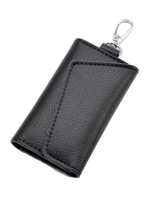 Heshe Leather Key Case Wallets Unisex Keychain Wallet Key Holder Ring with 6 Hooks Snap Closure