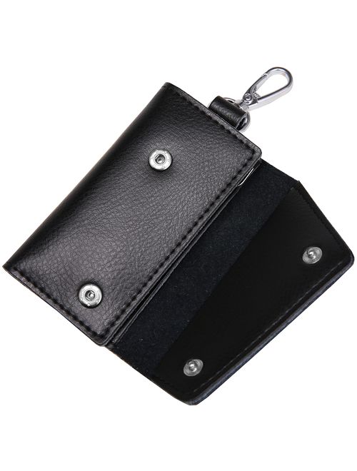 Heshe Leather Key Case Wallets Unisex Keychain Wallet Key Holder Ring with 6 Hooks Snap Closure