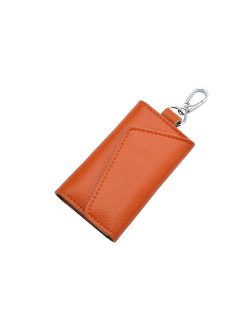 Heshe Leather Key Case Wallets Unisex Keychain Wallet Key Holder Ring with 6 Hooks Snap Closure