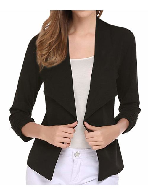 VeryAnn Womens 3/4 Sleeve Solid Blazer Open Front Cardigan Jacket for Work Office